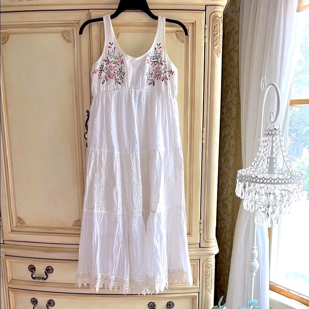 Beautiful Young Threads Embroidered White Eyelet midi Dress